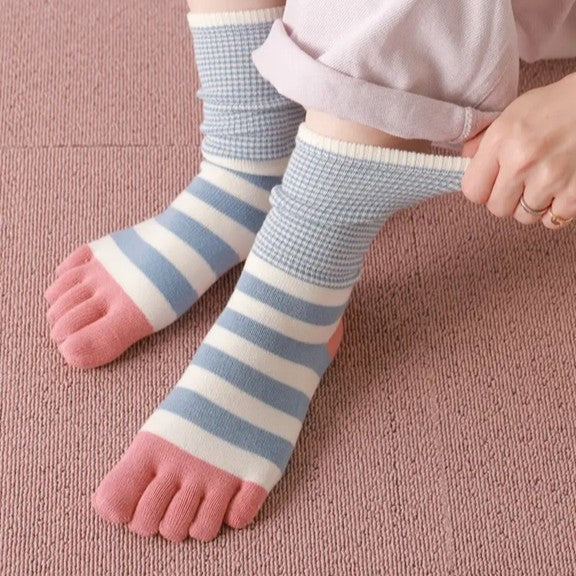 Striped Cotton Toe Crew