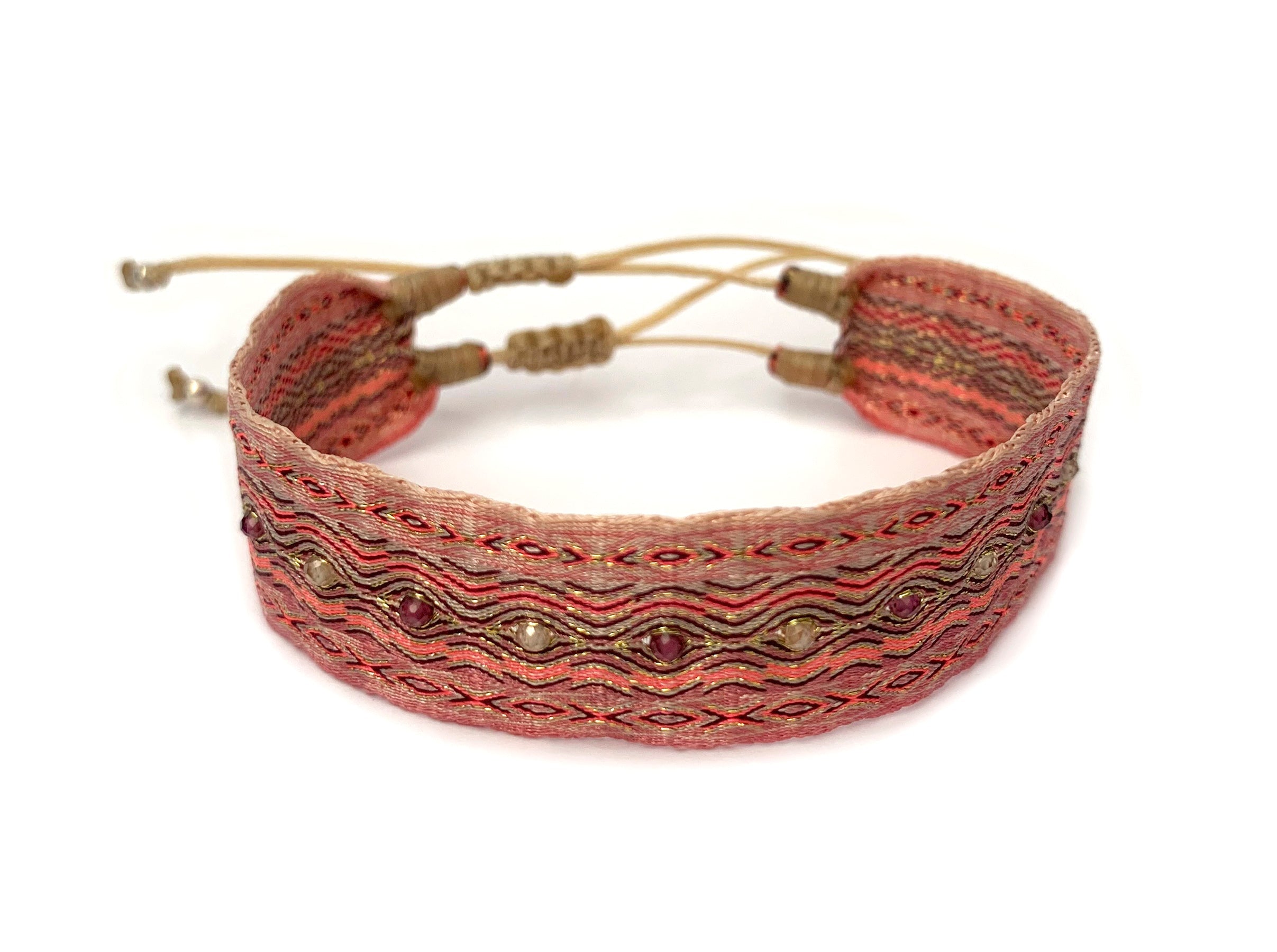 Brazalete de telar ancho con piedras naturales