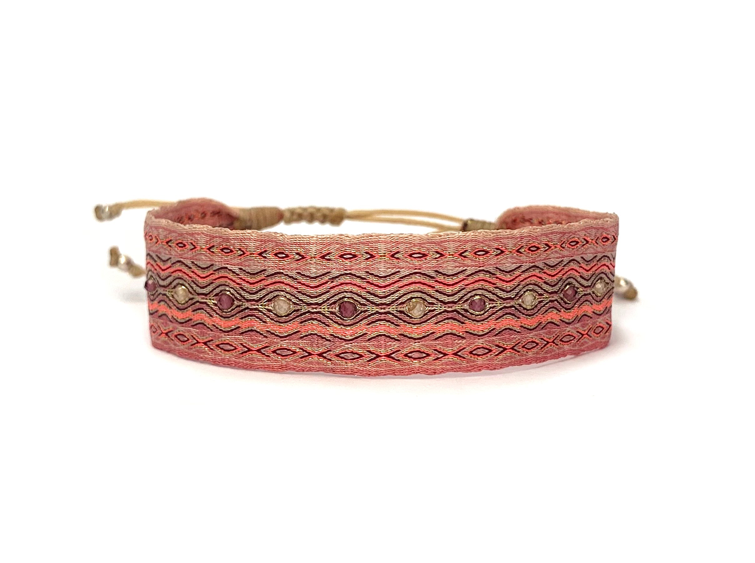 Brazalete de telar ancho con piedras naturales
