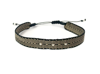 Pulsera telar ancha negra y mostacillas